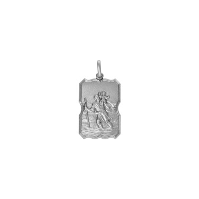 Pendentif St Christophe rectangulaire en argent rhodié satiné