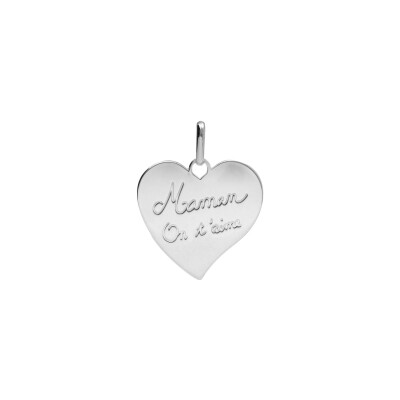 Pendentif coeur gravé Maman on T'Aime en argent rhodié