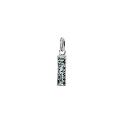 Pendentif Tiki 13mm en argent rhodié et résine turquoise