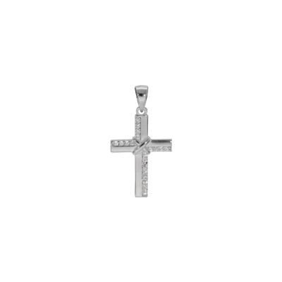 Pendentif croix 23x17mm en argent rhodié et oxydes de zirconium