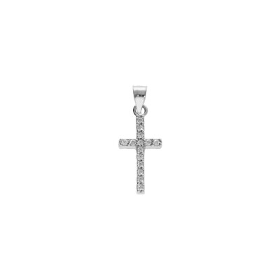 Pendentif croix 17 x 0.7 mm en argent rhodié et oxydes de zirconium