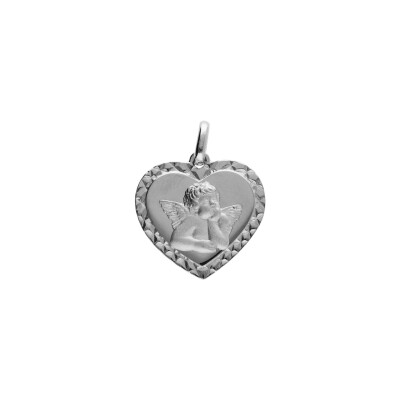 Pendentif coeur contour diamanté Ange en argent platiné