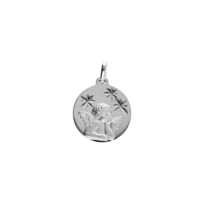 Médaille 15mm diamanté étoile Ange en argent rhodié