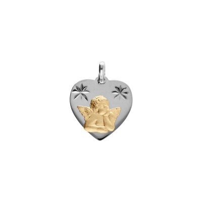 Pendentif coeur contour diamanté Ange en argent platiné et argent doré
