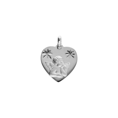 Pendentif coeur contour diamanté Ange en argent platiné