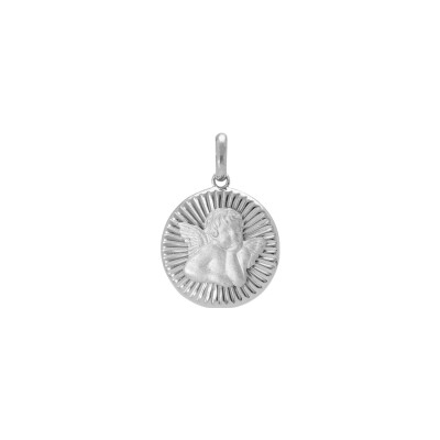 Médaille 15mm diamanté Ange en argent rhodié