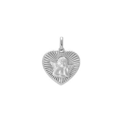 Pendentif coeur diamanté Ange 15 x 16mm en argent rhodié