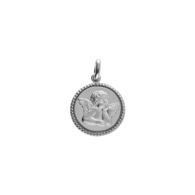 Médaille 15mm diamanté Ange en argent rhodié