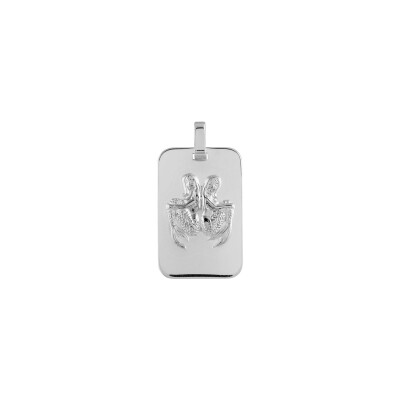 Pendentif zodiaque Gemeau en argent rhodié brillant
