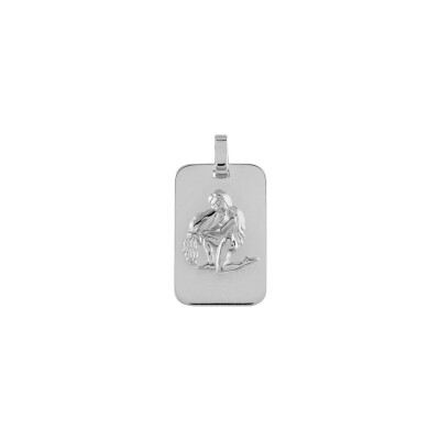 Pendentif zodiaque Verseau en argent rhodié brillant