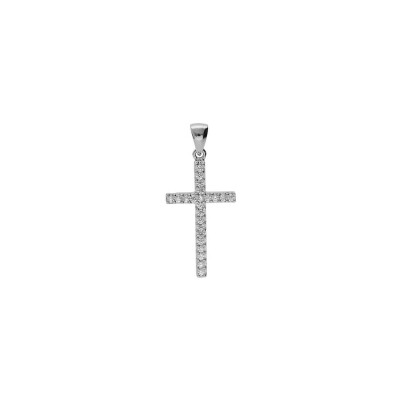 Pendentif croix 25 x 14mm en argent rhodié et oxydes de zirconium