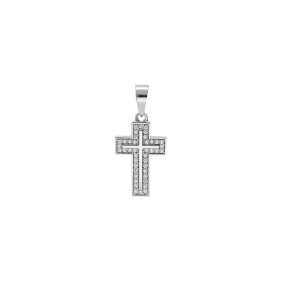 Pendentif croix 17 x 16mm en argent rhodié et oxydes de zirconium