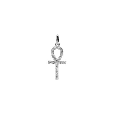 Pendentif croix de vie Egyptienne 18 x 15mm en argent rhodié et oxydes de zirconium