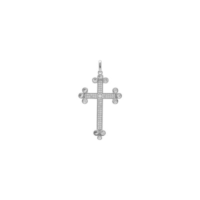 Pendentif grande croix 33 x 23mm en argent rhodié et oxydes de zirconium