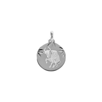 Médaille 15mm diamanté zodiaque Taureau en argent rhodié