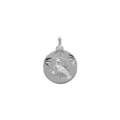 Médaille 15mm diamanté zodiaque Cancer en argent rhodié