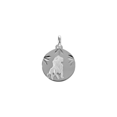 Médaille 15mm diamanté zodiaque Lion en argent rhodié