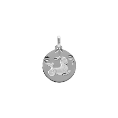 Médaille 15mm diamanté zodiaque Capricorne en argent rhodié
