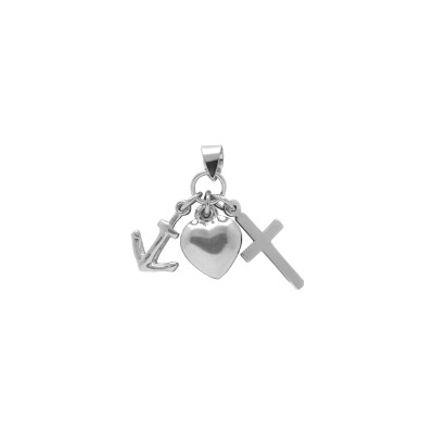 Pendentif Ancre, coeur et croix en argent rhodié