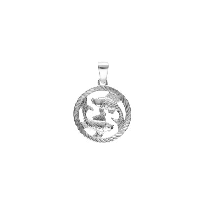 Médaille 15mm zodiaque Poissons en argent rhodié