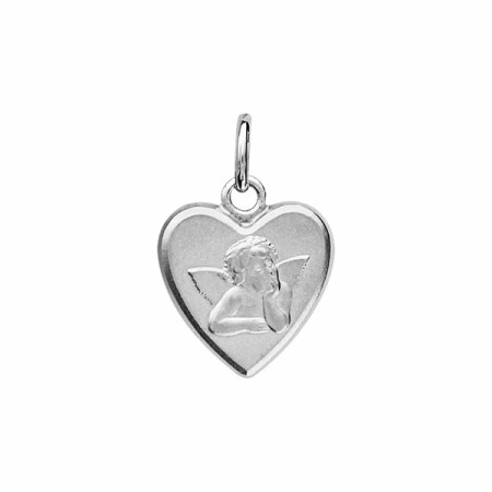 Pendentif médaille argent rhodié forme cœur ange 14x12mm