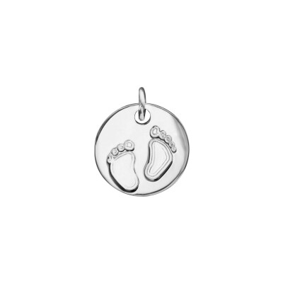 Médaille 18 mm 2 Pieds empreintes en argent rhodié