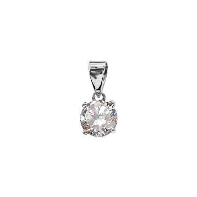 Pendentif solitaire serti 4 griffes 7mm en argent rhodié et oxyde de zirconium