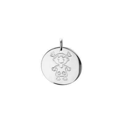 Pendentif galet petite fille en argent rhodié