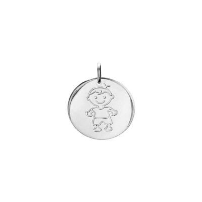 Pendentif galet petit garçon en argent rhodié