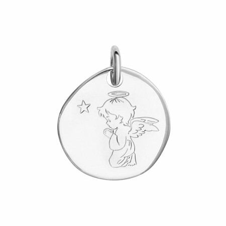 Pendentif argent rhodié galet ange priere 18mm