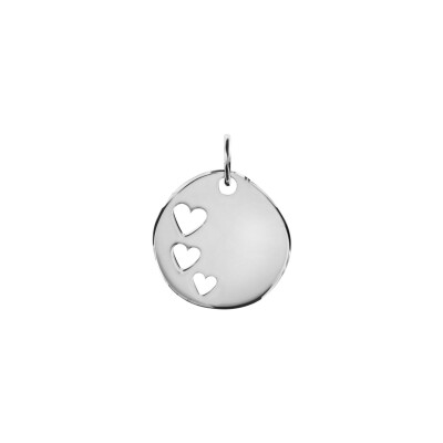 Pendentif galet 3 coeurs en argent rhodié