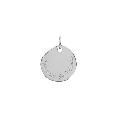 Pendentif galet gravé Maman Je T'Aime en argent rhodié