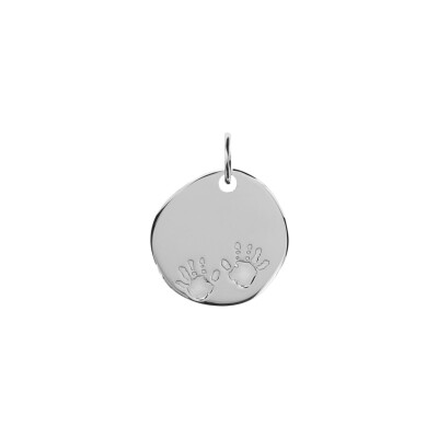 Pendentif galet Empreinte Mains en argent rhodié