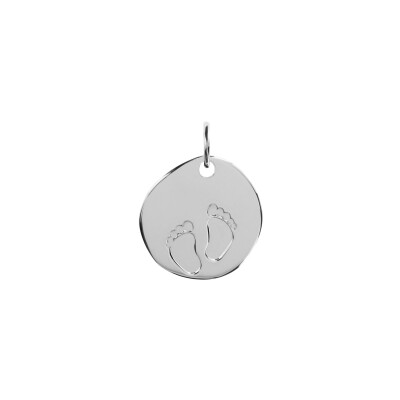 Pendentif galet Empreintes Pieds en argent rhodié