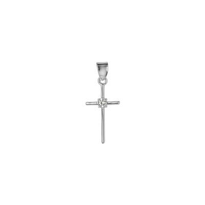 Pendentif petite croix 20 x 11 mm en argent rhodié et oxydes de zirconium