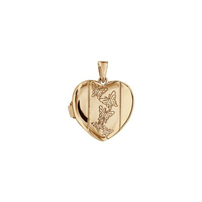 Pendentif cassolette coeur Papillon 20mm  en argent doré