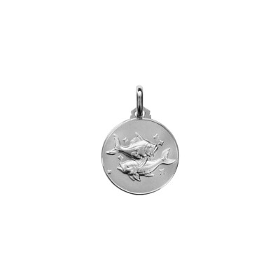 Médaille zodiaque Poisson en argent rhodié
