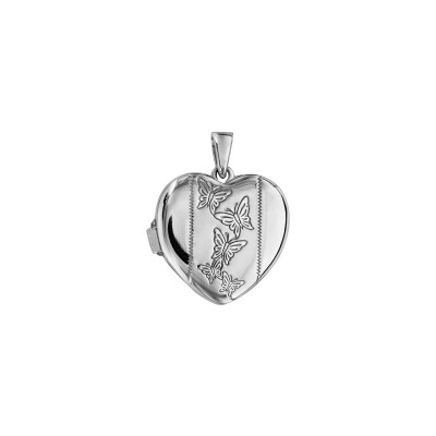 Pendentif cassolette coeur Papillon  en argent rhodié