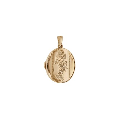 Pendentif cassolette ovale Papillon 20mm  en argent doré
