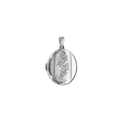 Pendentif cassolette ovale Papillon  en argent rhodié