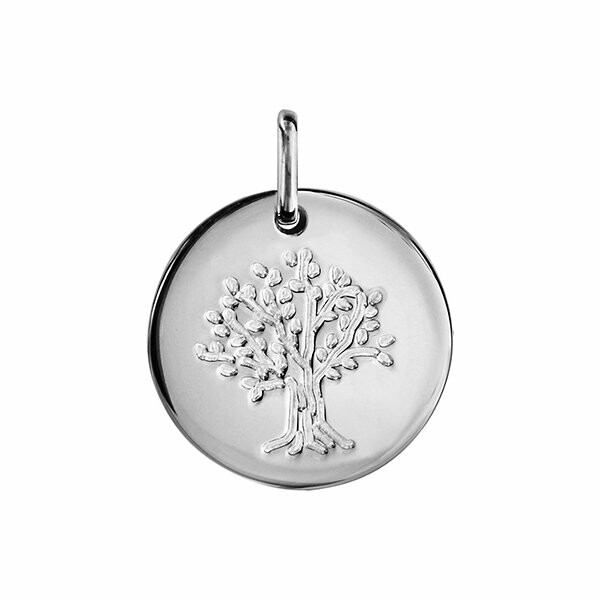Pendentif argent rhodié médaille ronde 15mm avec arbre de vie