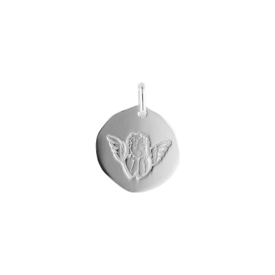 Pendentif galet 18mm Ange en argent rhodié