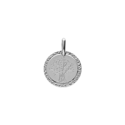 Médaille 16mm Arbre De Vie contour diamanté en argent rhodié