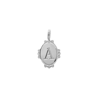 Médaille ovale 14mm initiale A en argent rhodié