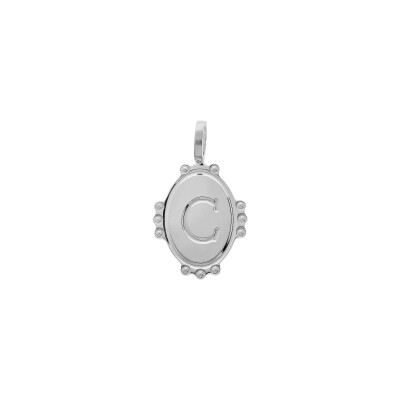 Médaille ovale 14mm initiale C en argent rhodié