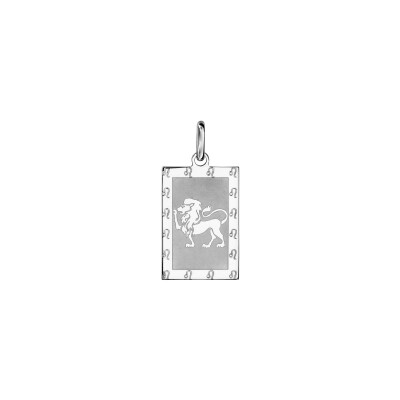Pendentif zodiaque rectangulaire Lion en argent rhodié brillant