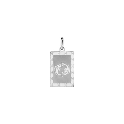 Pendentif zodiaque rectangulaire Poisson en argent rhodié brillant