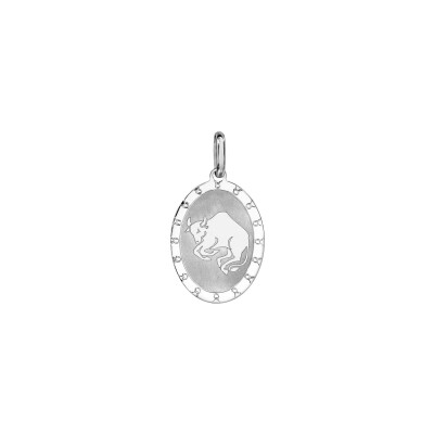 Pendentif zodiaque ovale Taureau en argent rhodié brillant