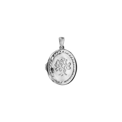 Pendentif cassolette ovale Arbre De Vie 20mm  en argent rhodié