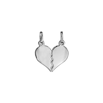 Pendentif coeur à partager en argent rhodié